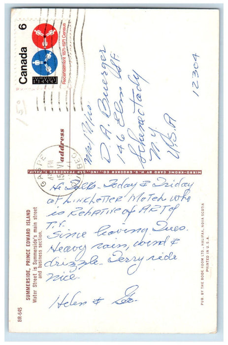 1971 Main St. and Business Section Summerside PEI Gaspe Quebec Postcard