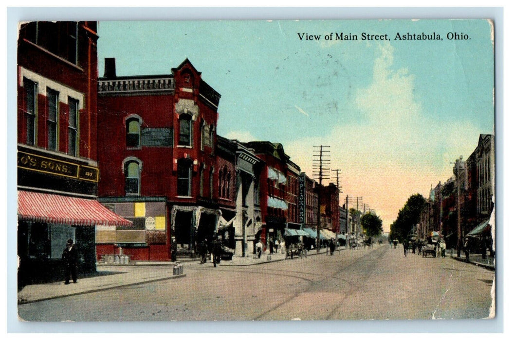 1912 View Of Main Street View Ashtabula Ohio OH Posted Antique Postcard