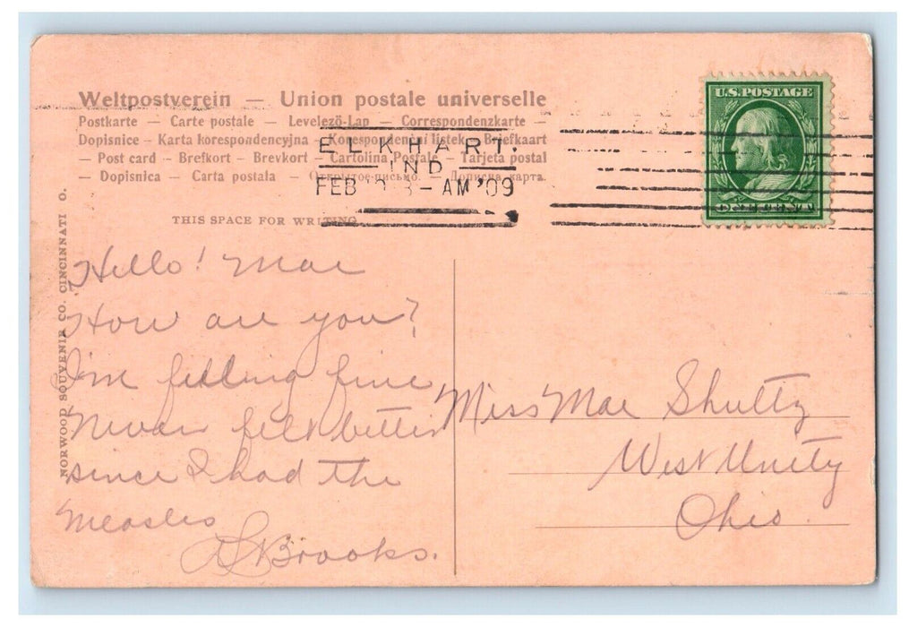 1909 Monger Block Building Street View Elkhart Indiana IN Antique Postcard