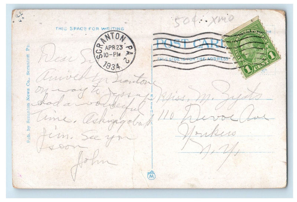 1934 International Correspondence School Scranton Pennsylvania PA Postcard