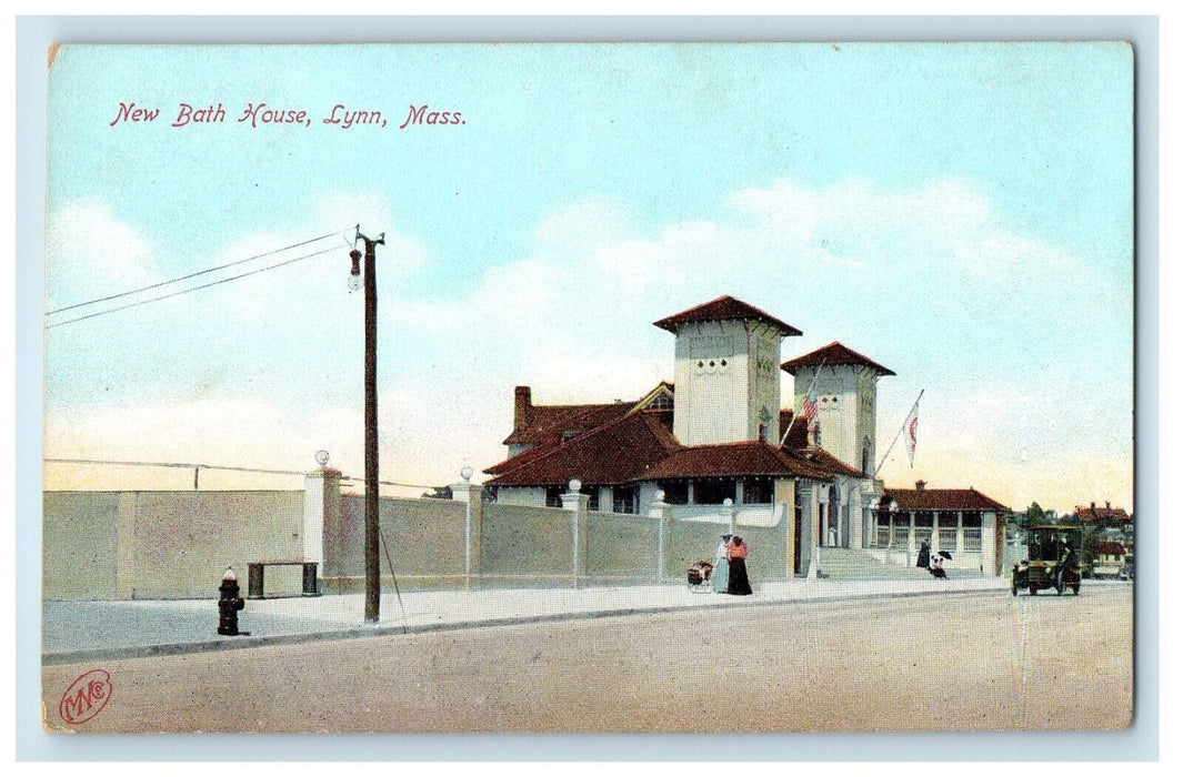 View Of New Bath House Street View Stroller Lynn Massachusetts MA Postcard