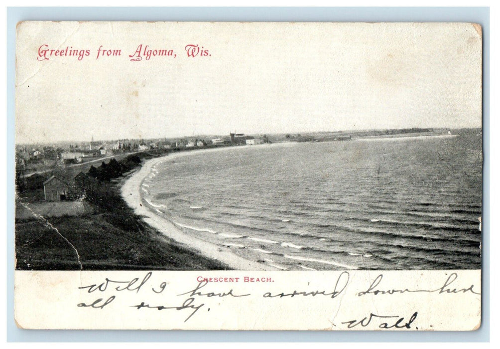 1907 Greetings From Algoma Wisconsin WI, Crescent Beach Posted Antique Postcard