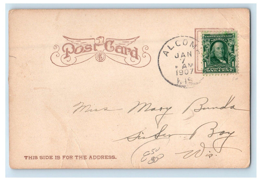 1907 Greetings From Algoma Wisconsin WI, Crescent Beach Posted Antique Postcard