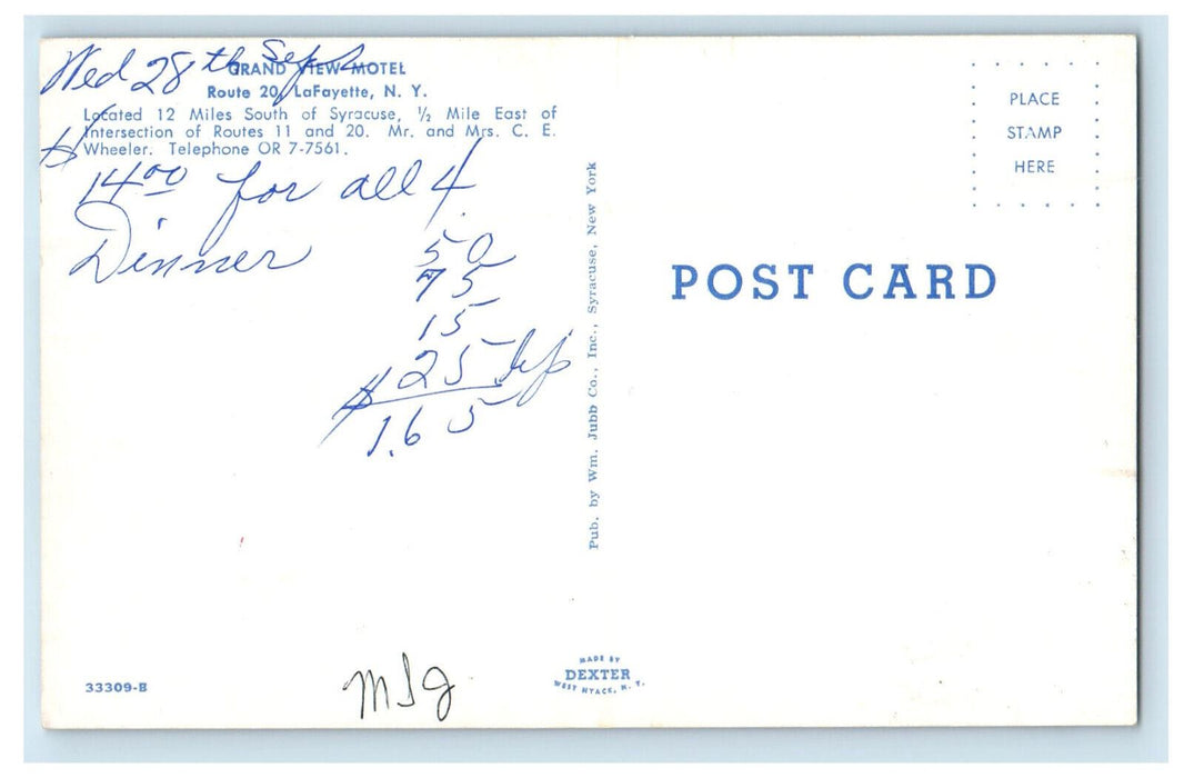 c1970s Grand View Motel, Lafayette New York NY Posted Antique Postcard