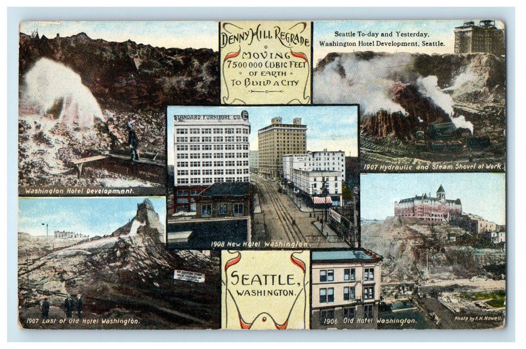 c1910 Multiview, Denny Hill Regrade Seattle Washington WA Antique Postcard