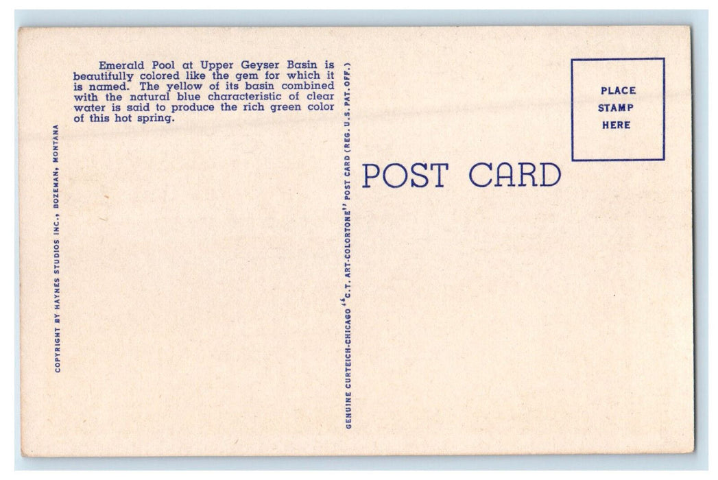 c1940s Emerald Pool, Yellowstone National Park Wyoming WY Unposted Postcard