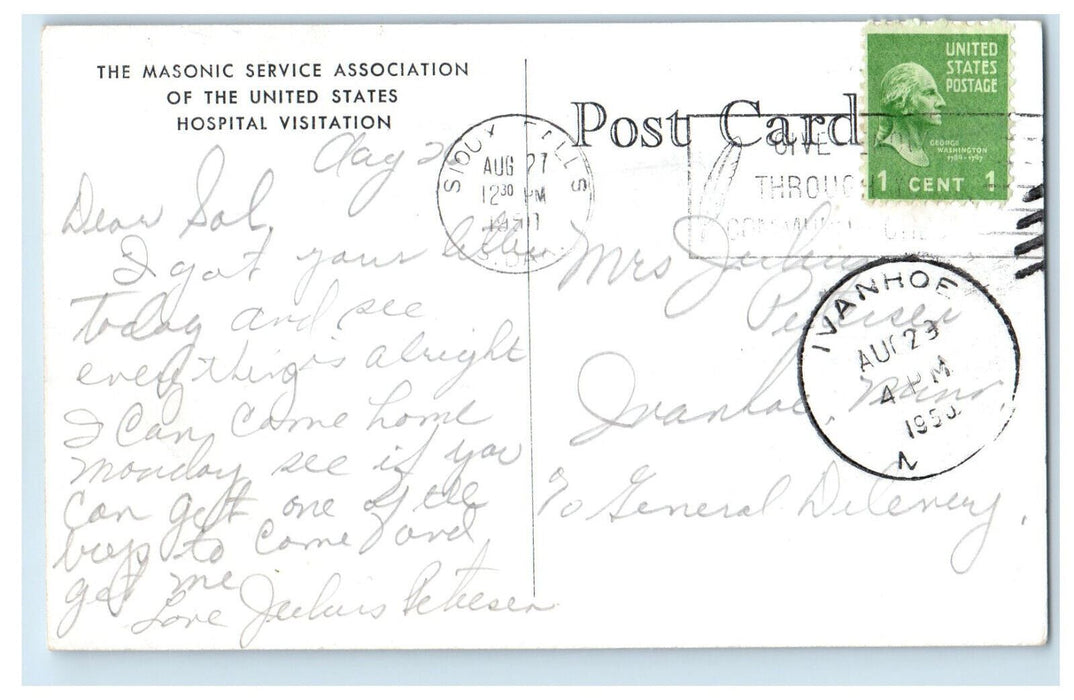 1950 Veterans Hospital Sioux Falls South Dakota SD Vintage Posted Postcard