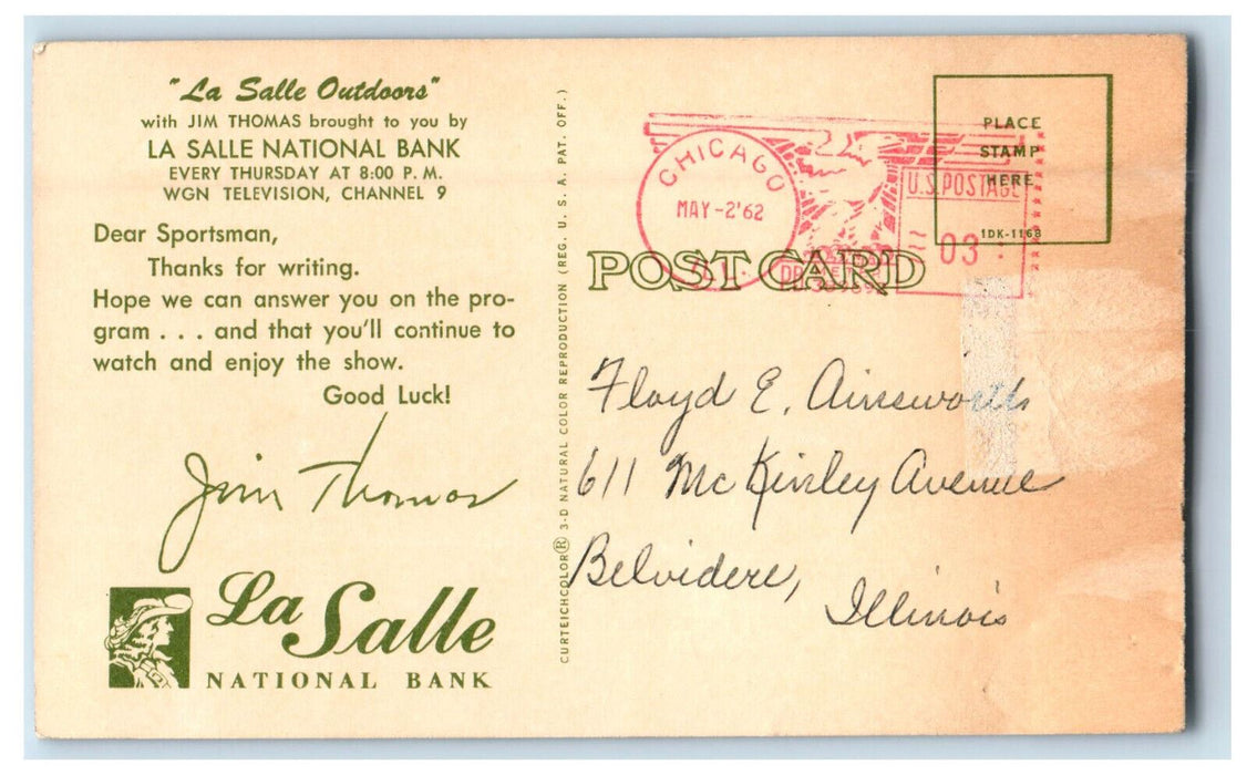 1962 La Salle Outdoors La Salle National Bank Chicago Illinois IL Postcard
