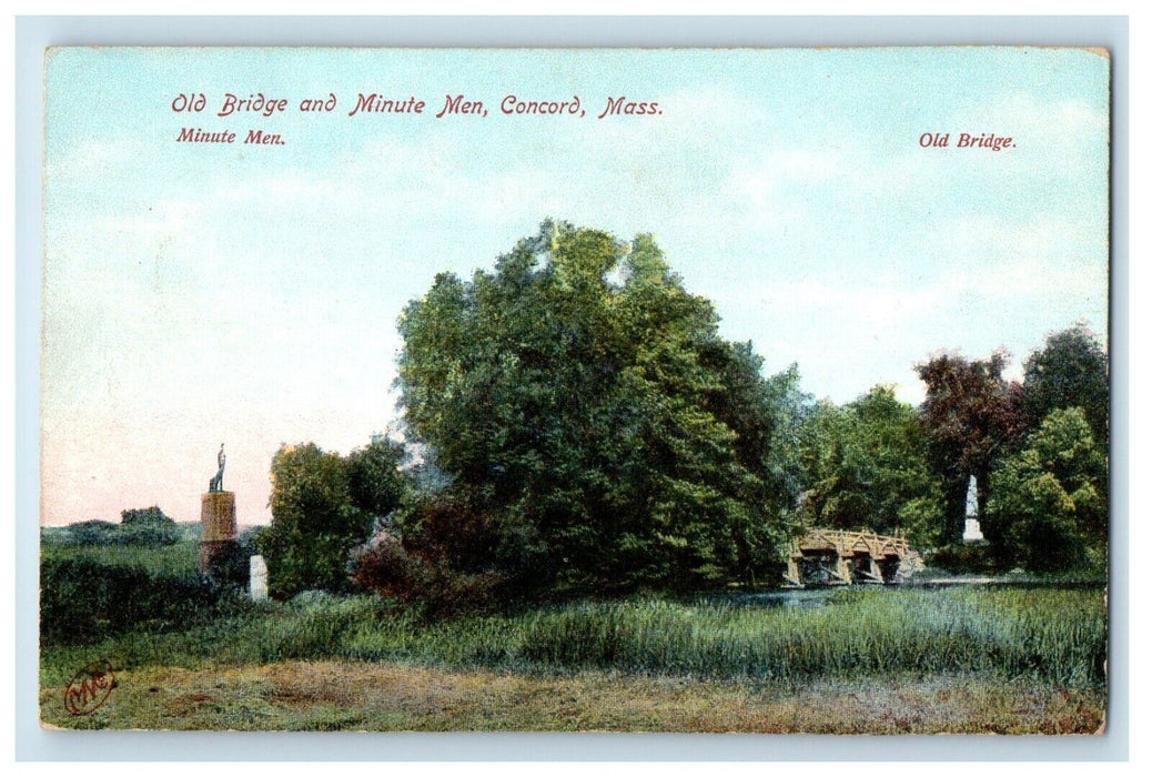 View Of Old Bridge And Minute Men Concord Massachusetts MA Posted Postcard
