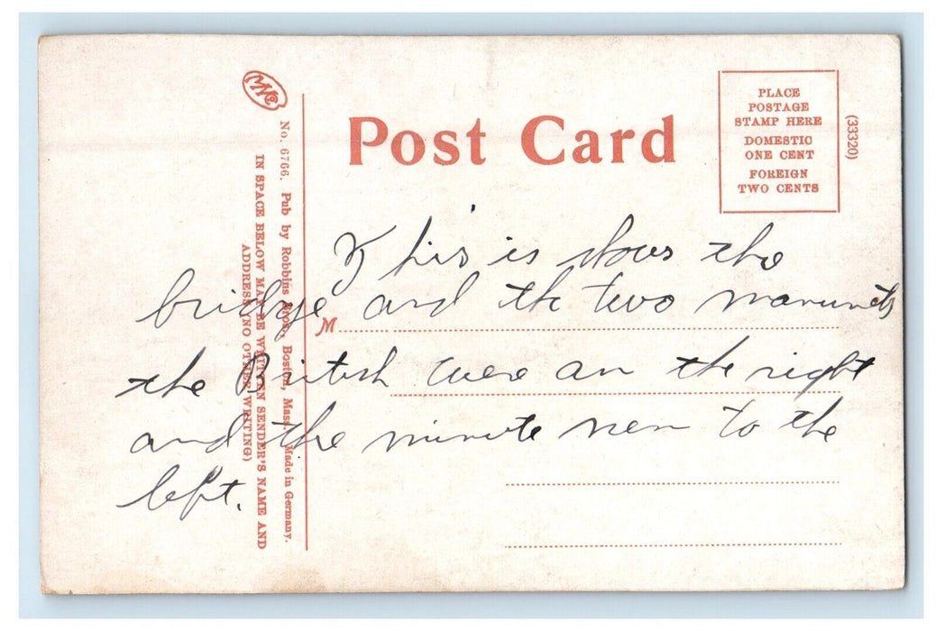 View Of Old Bridge And Minute Men Concord Massachusetts MA Posted Postcard