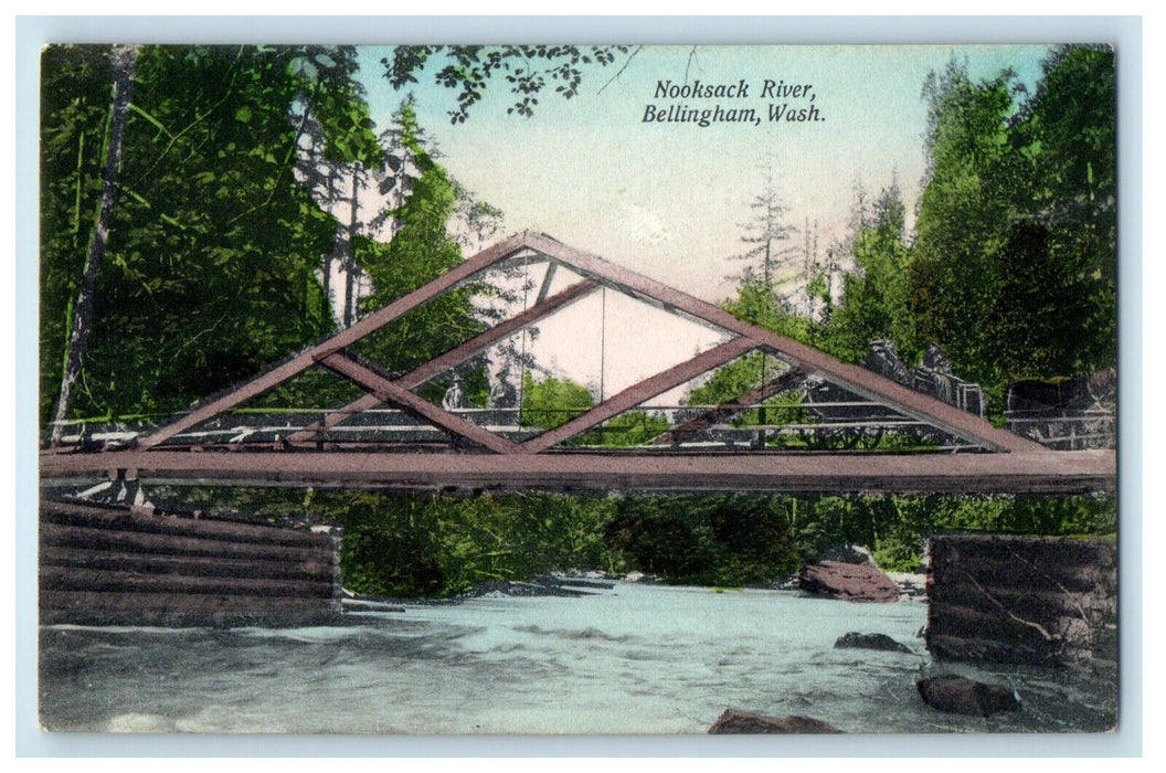 c1910's Nooksack River Rustic Bridge Bellingham Washington WA Antique Postcard