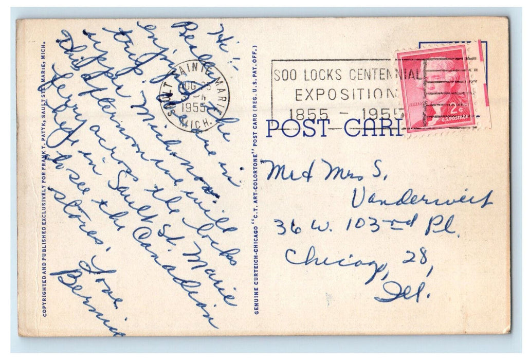 1955 View Taken From Bow of Boat Entering Davis Lock Soo Michigan MI  Postcard