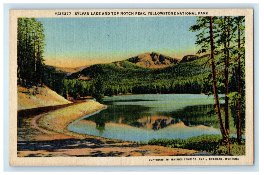 c1940s Sylvan Lake and Top Notch Peak, Yellowstone National Park WY Postcard