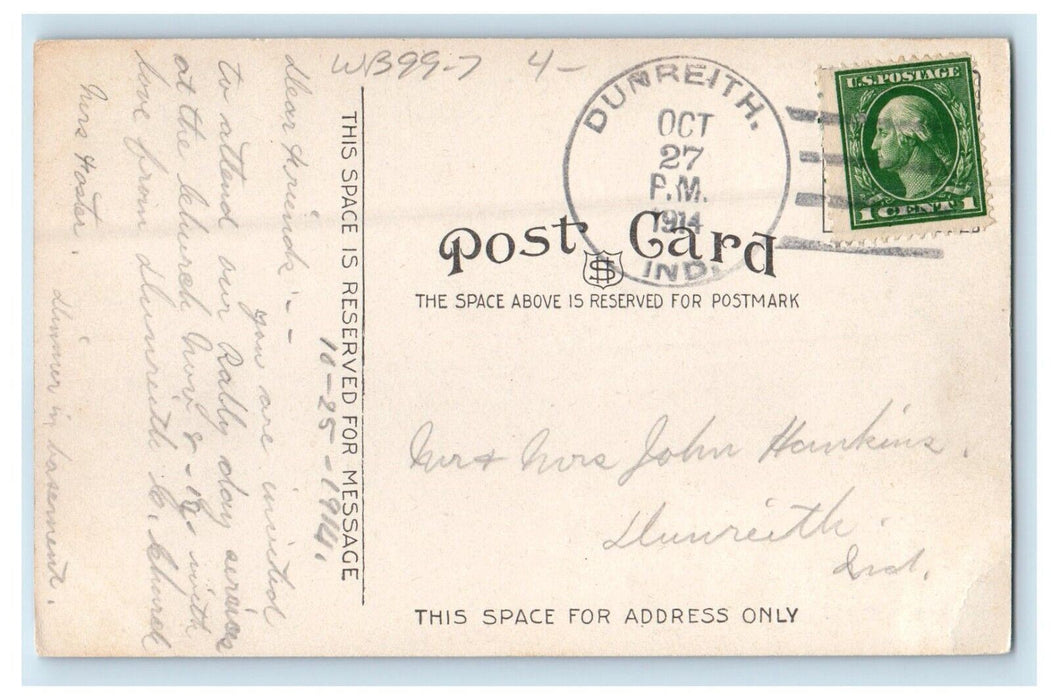 1914 View Of Christian Church Dunreith Indiana IN Posted Antique Postcard