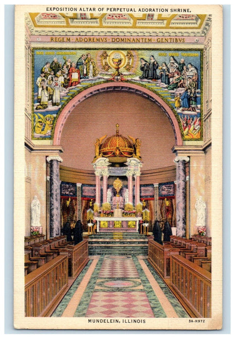 c1940s Exposition Altar of Perpetual Adoration Shrine Mundelein IL Postcard