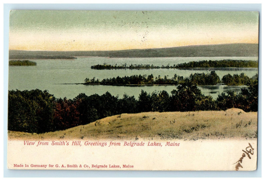 1905 View from Smith's Hill, Greetings from Belgrade Lakes Maine ME Postcard