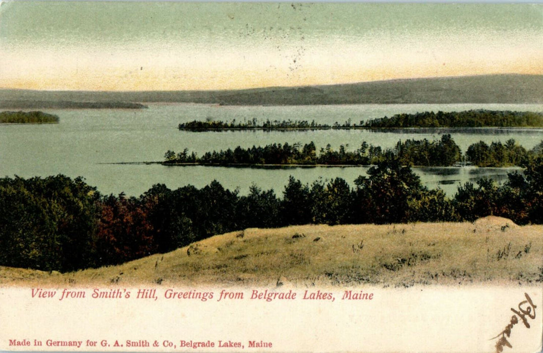 1905 View from Smith's Hill, Greetings from Belgrade Lakes Maine ME Postcard
