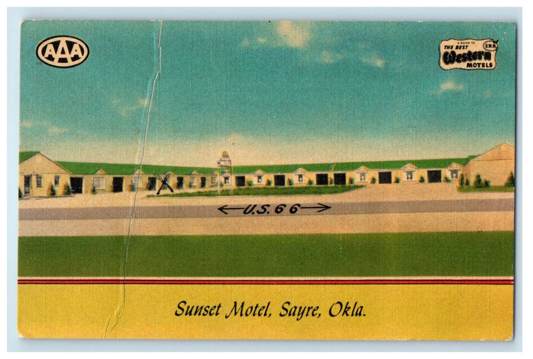 1951 Sunset Motel, Modern Hotel, Sayre Oklahoma OK Posted Vintage Postcard
