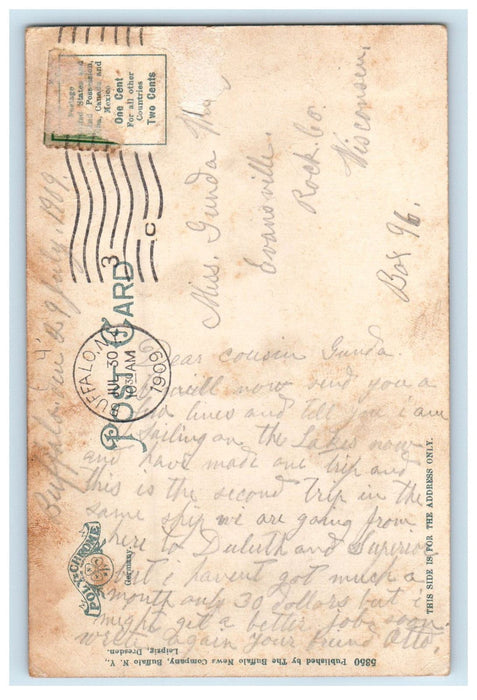 1909 Steamer North West Buffalo New York NY Antique Posted Postcard