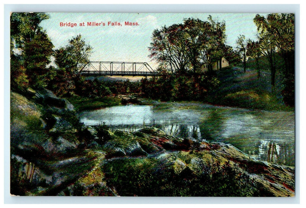 1910 Bridge at Miller's Falls, Milford, Massachusetts MA Postcard