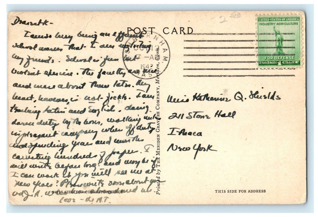1942 Science Administration Building From Athletic Field Ashburnham MA Postcard