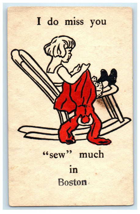 c1905s I Do Miss You "Sew" Much in Boston Massachusetts MA Unposted Postcard