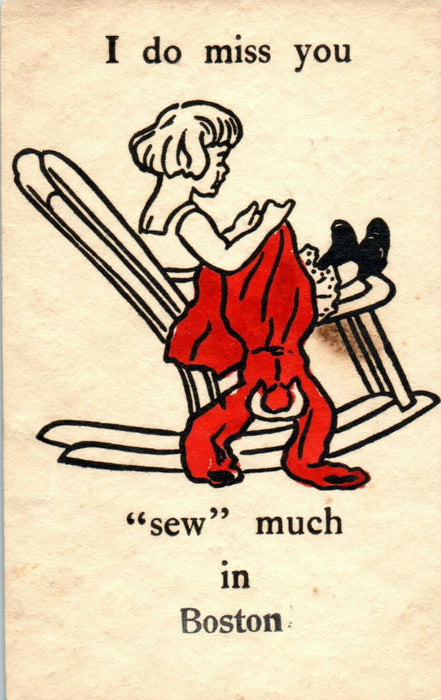 c1905s I Do Miss You "Sew" Much in Boston Massachusetts MA Unposted Postcard