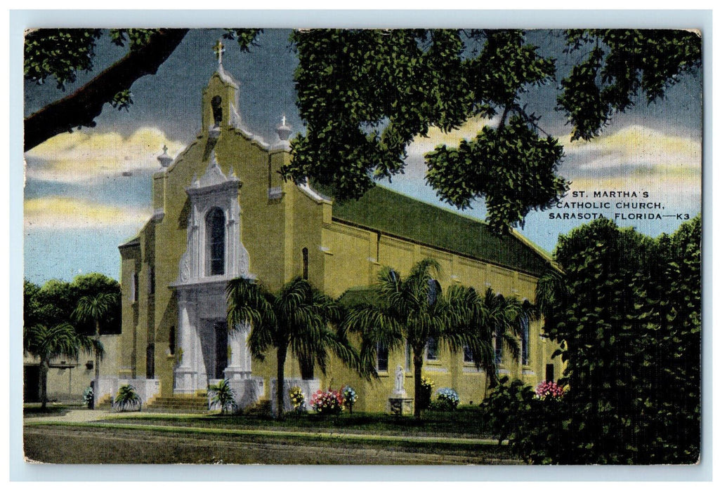 1953 St. Martha's Catholic Church Sarasota Florida FL Cancel Postcard