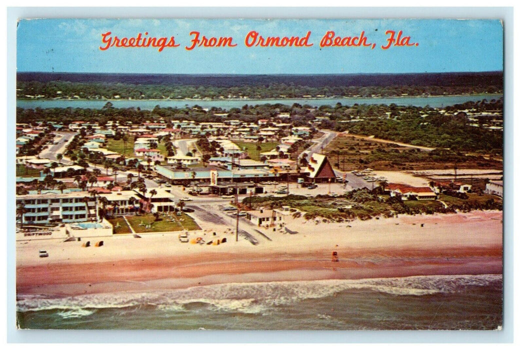 1970 Greetings From Ormond Beach Florida FL Aerial View Postcard