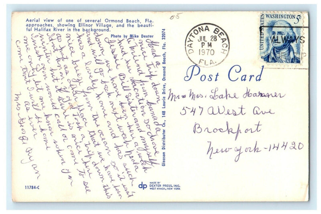 1970 Greetings From Ormond Beach Florida FL Aerial View Postcard