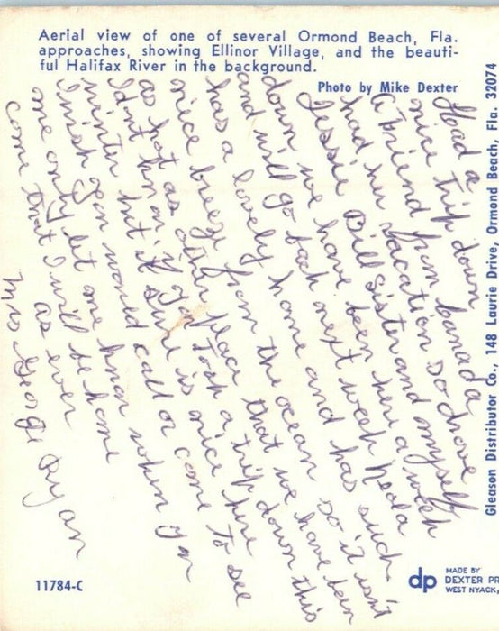 1970 Greetings From Ormond Beach Florida FL Aerial View Postcard