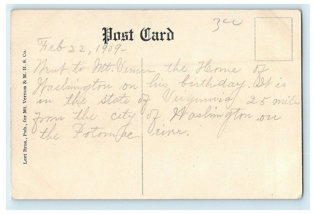 1909 On Steamer Charles Macalester, Mount Vernon Virginia VA Posted Postcard