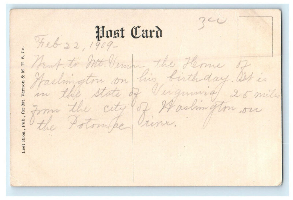 1909 On Steamer Charles Macalester, Mount Vernon Virginia VA Posted Postcard