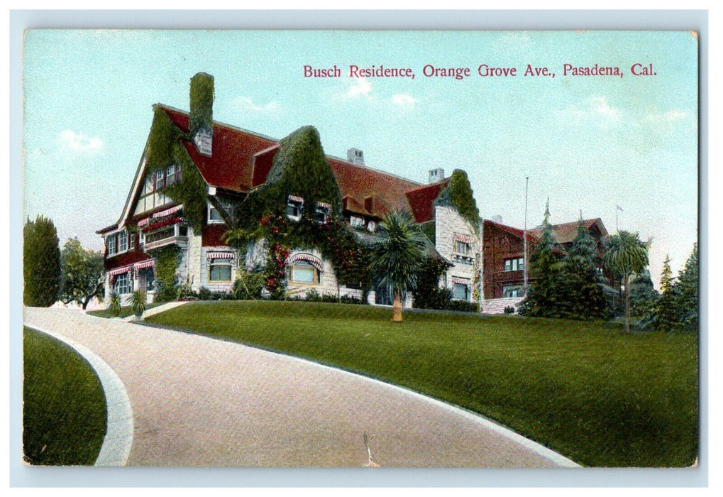 Busch Residence Orange Grove Avenue Pasadena California CA Unposted Postcard