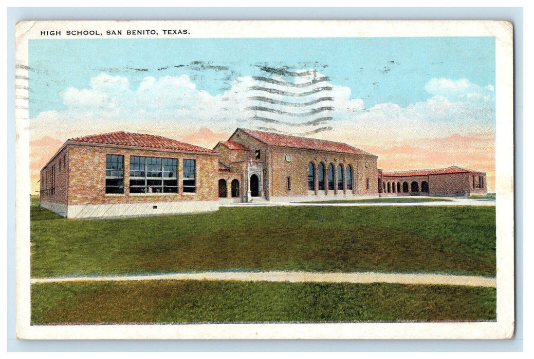 1929 View of High School San Benito Texas TX Posted Vintage Postcard