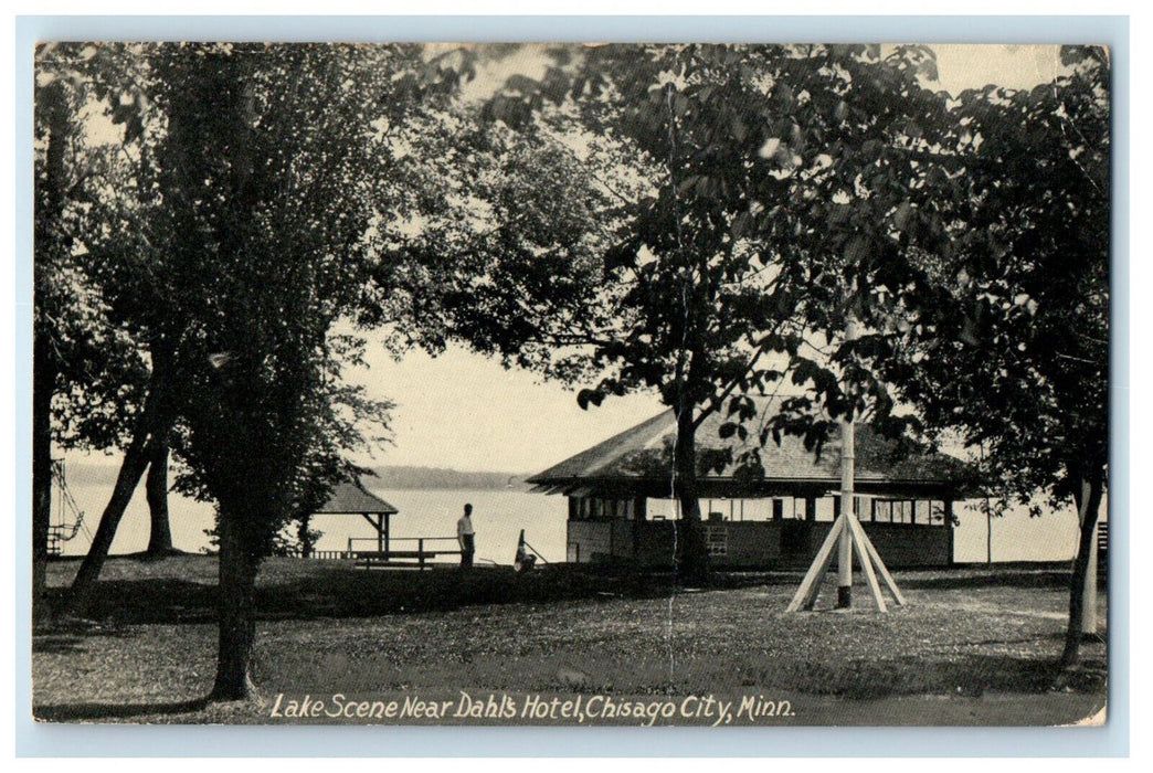 c1940s Lake Scene Near Dahl's Hotel, Chisago City Minnesota MN Antique Postcard