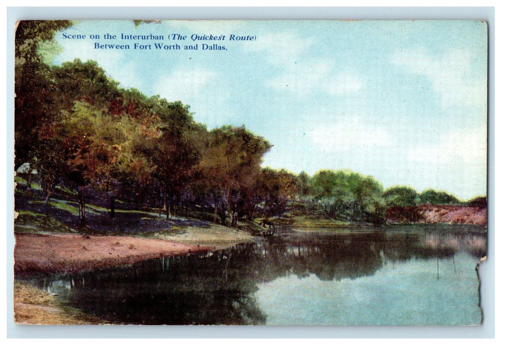 c1910 Scene on the Interurban Between Fort Worth and Dallas Texas TX Postcard