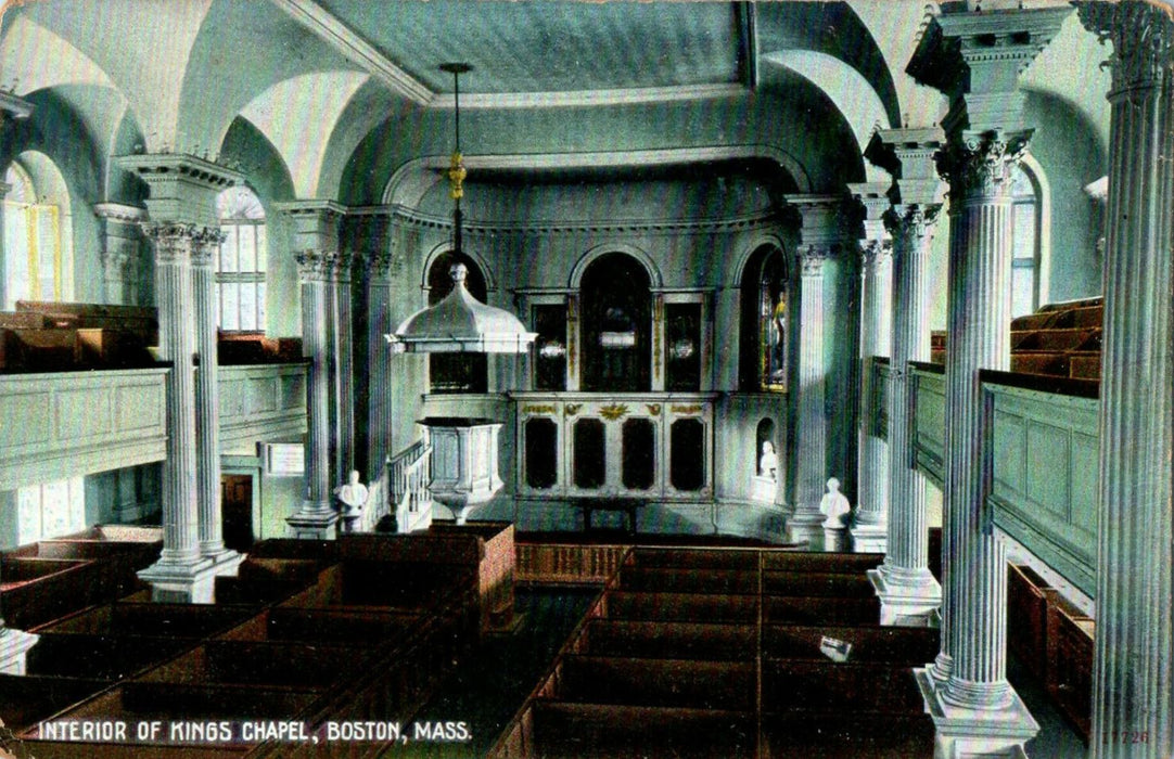 1915 Interior of Kings Chapel, Boston, Massachusetts MA Unposted Postcard