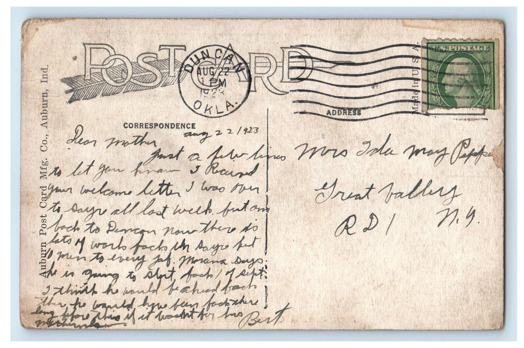 1923 First Baptist Church, Duncan Oklahoma OK Posted Vintage Postcard