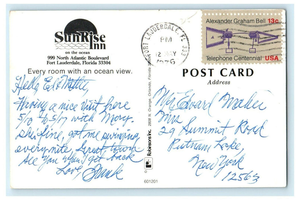 1976 Birds Eye View Sunrise Inn On The Ocean Fort Lauderdale Florida FL Postcard