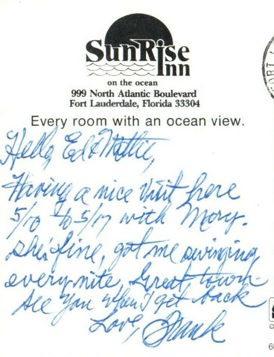1976 Birds Eye View Sunrise Inn On The Ocean Fort Lauderdale Florida FL Postcard