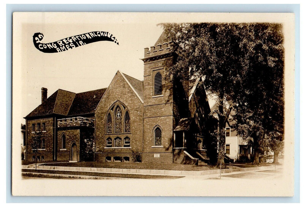 c1910's Congregational Church Street View Ames Iowa IA RPPC Photo Postcard