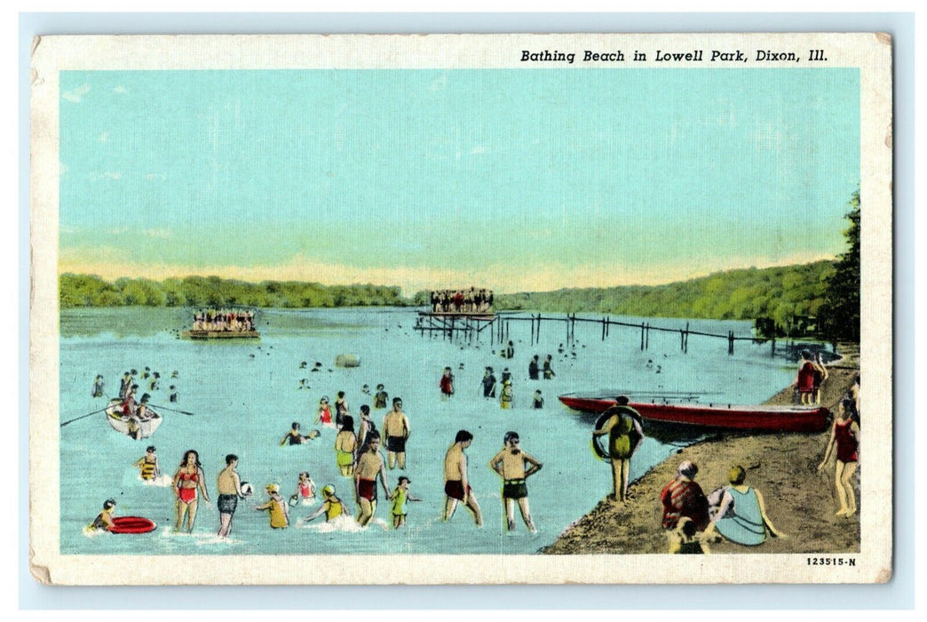 Bathing Beach in Lowell Park Dixon Illinois c1930 Vintage Antique Postcard