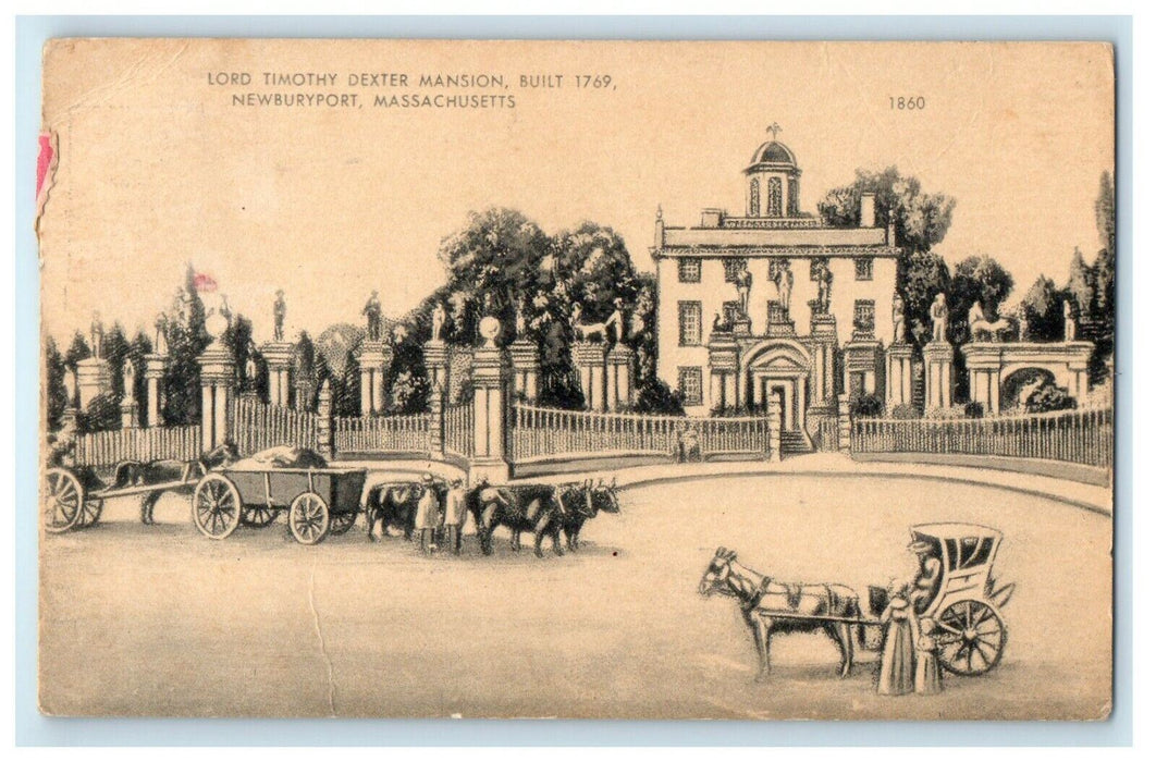 1953 Lord Timothy Dexter Mansion Horse And Buggy Newburyport MA Postcard