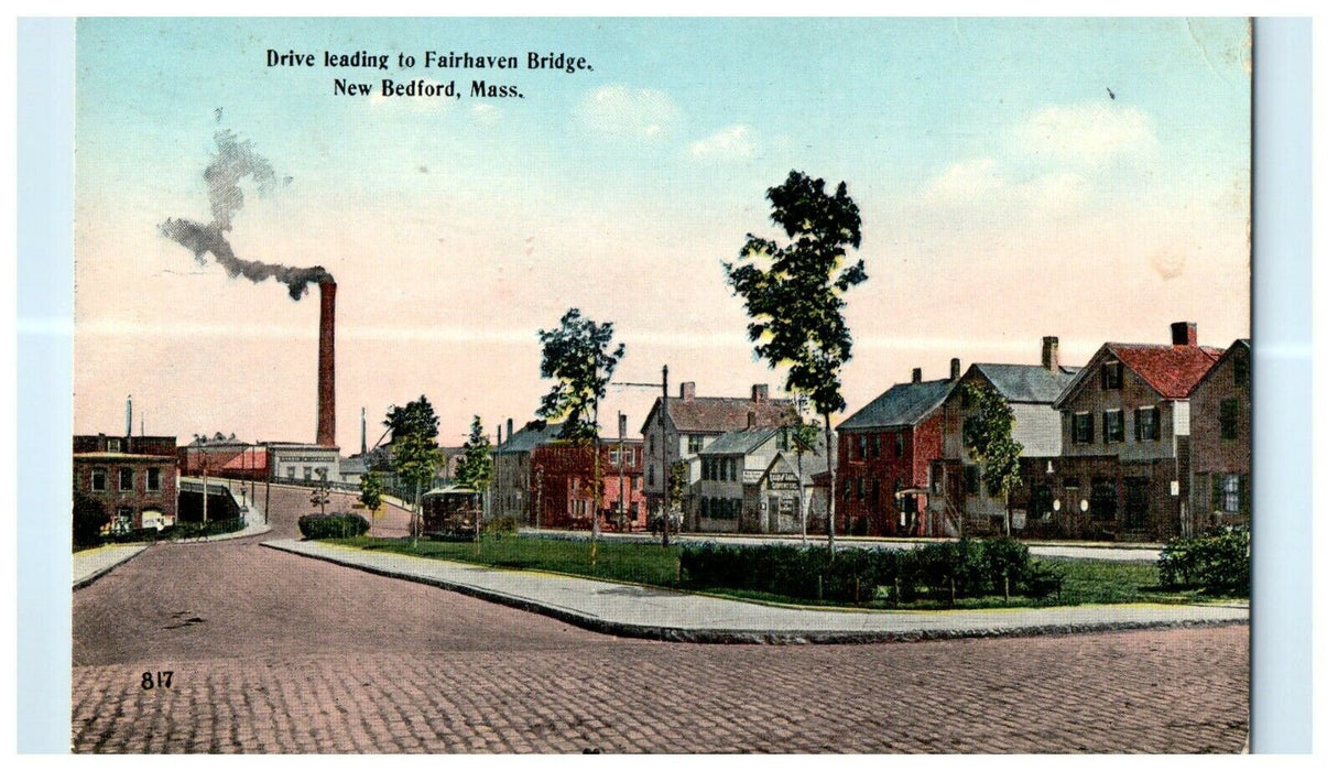 1913 Driving to Fairhaven Bridge, New Bedford, Massachusetts MA Postcard
