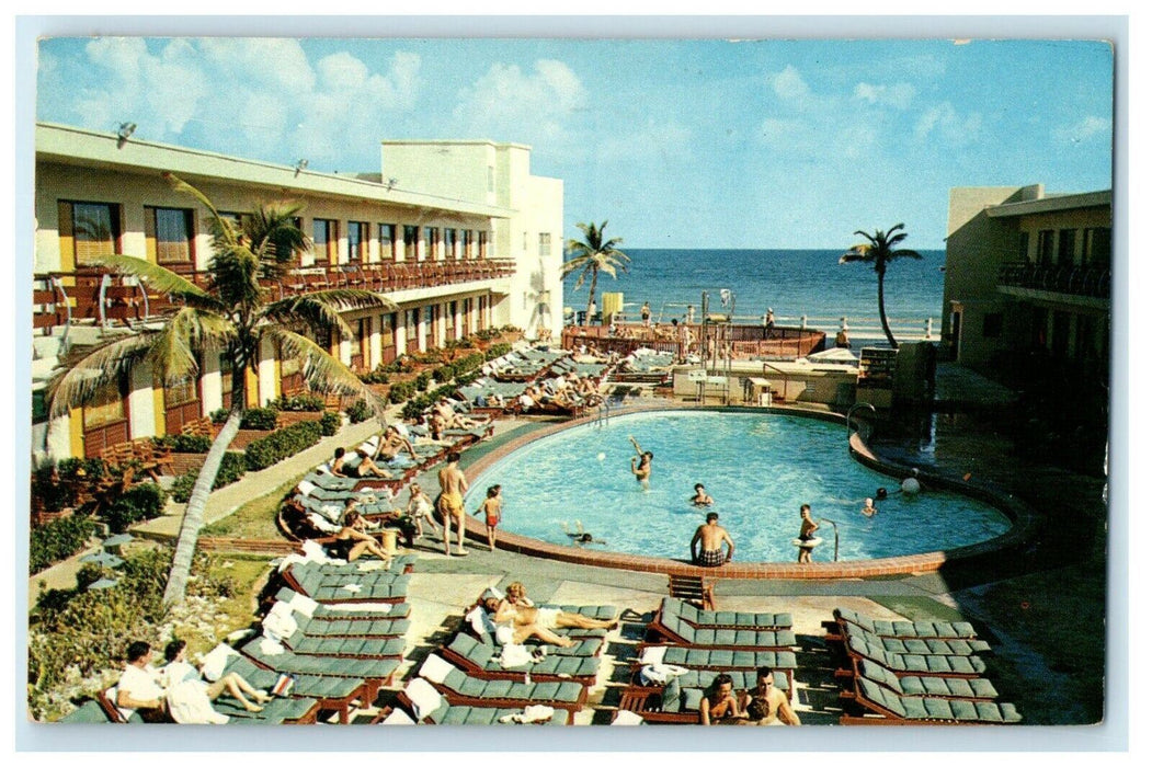 1961 View Of Desert Inn Motel Tropical Pool Miami Beach Florida FL Postcard