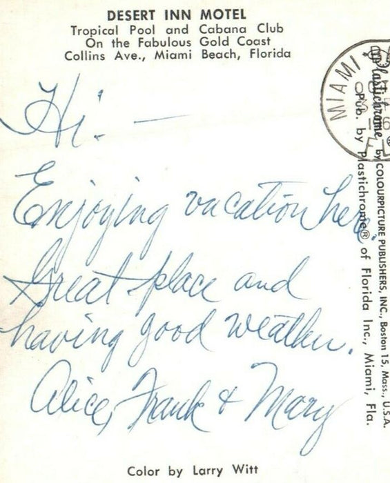 1961 View Of Desert Inn Motel Tropical Pool Miami Beach Florida FL Postcard