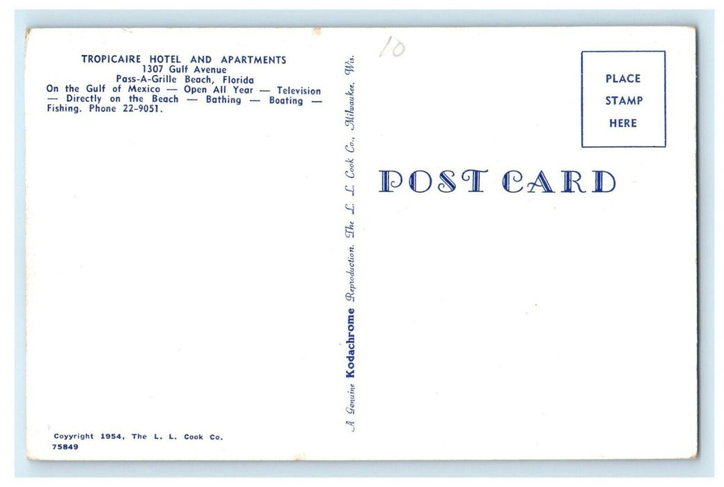 c1950's Tropical Hotel And Apartments Pass-A-Grille Beach Florida FL Postcard
