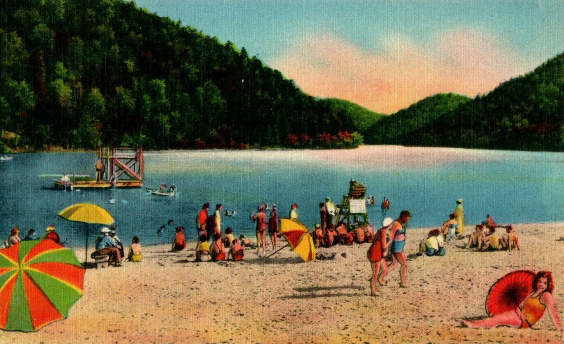 c1930s Beach at Hungry Mother State Park, Southwestern Virginia VA Postcard