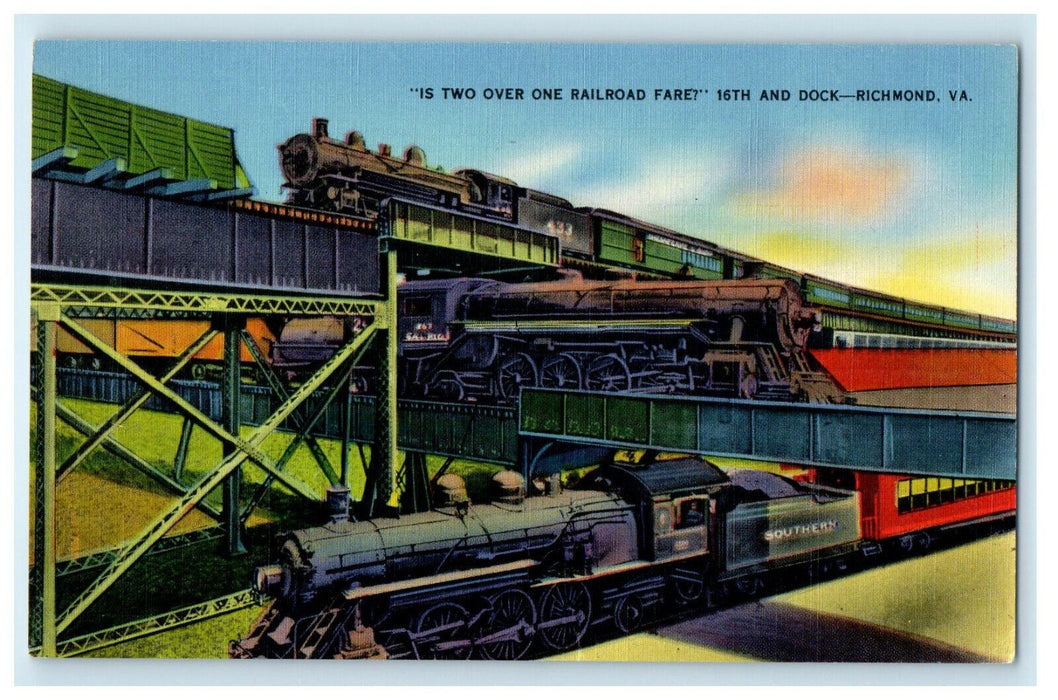 c1940s Is Two Over One Railroad Fare? Richmond Virginia VA Unposted Postcard